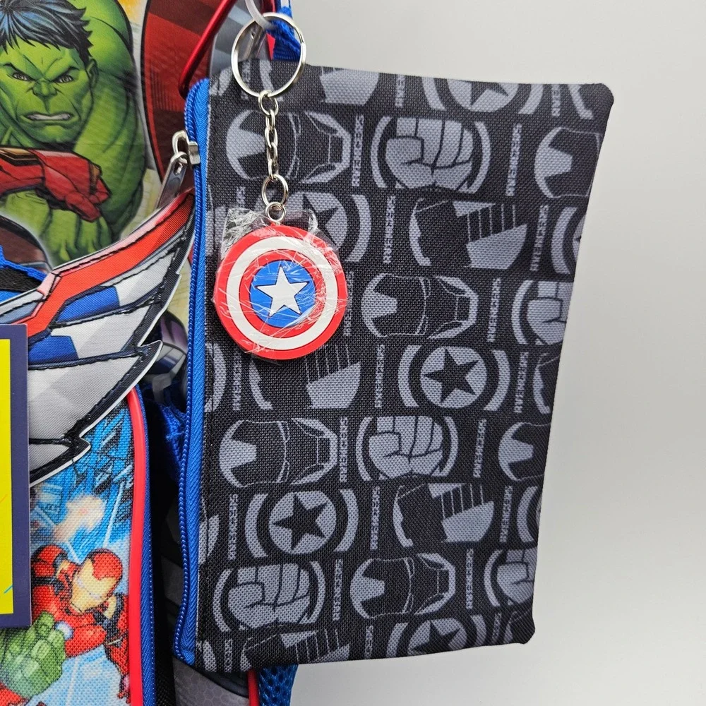 Marvel Avengers 5 Piece Backpack Set Boys Kids School Bag Lunch Case Keychain